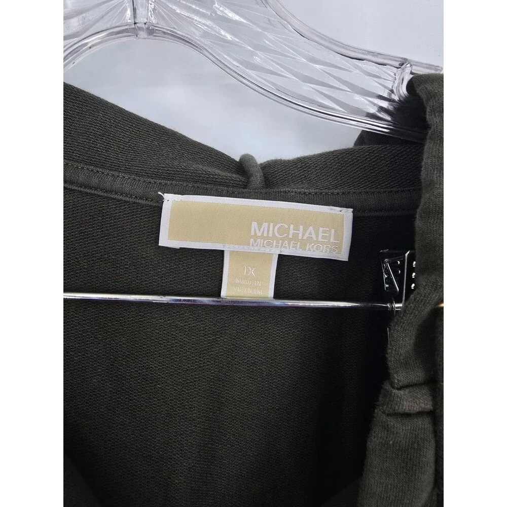 Michael Kors Womens Size 1X Hoodie Green Studded Logo Pullover